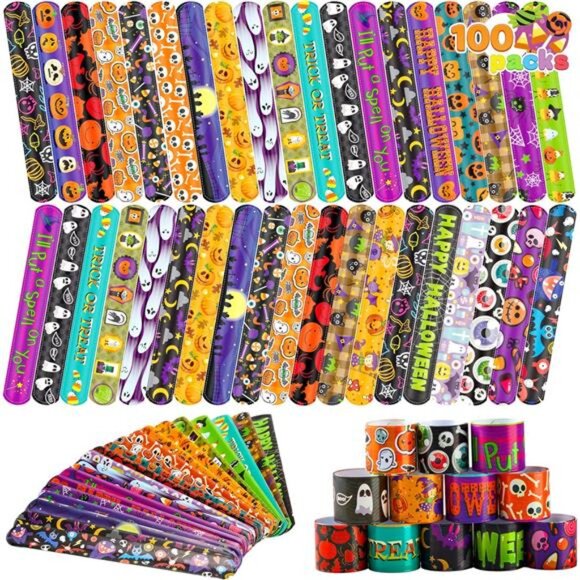 100 PCS Halloween Slap Bracelets for Kids, Halloween Bracelets Bulk - Picture 1 of 8